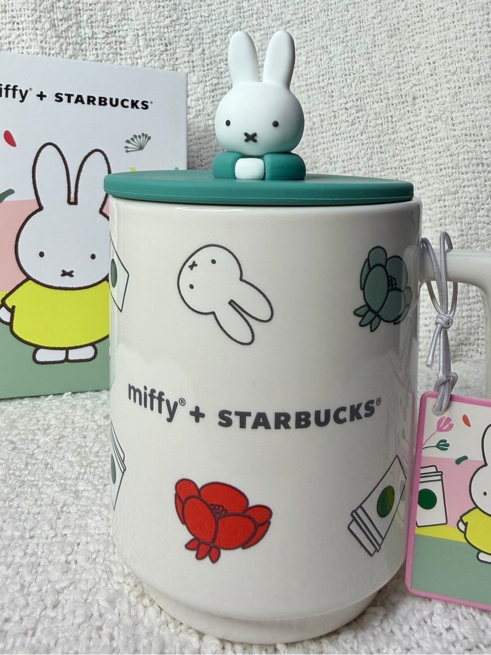 Starbucks x Miffy Ceramic Mug with Teal Lid and Bunny Topper